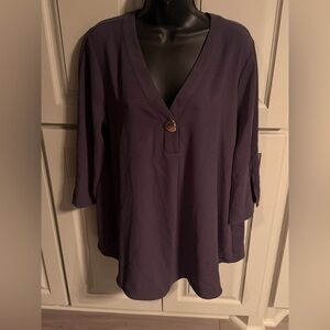 Worthington Deep Purple V-Neck Blouse LARGE